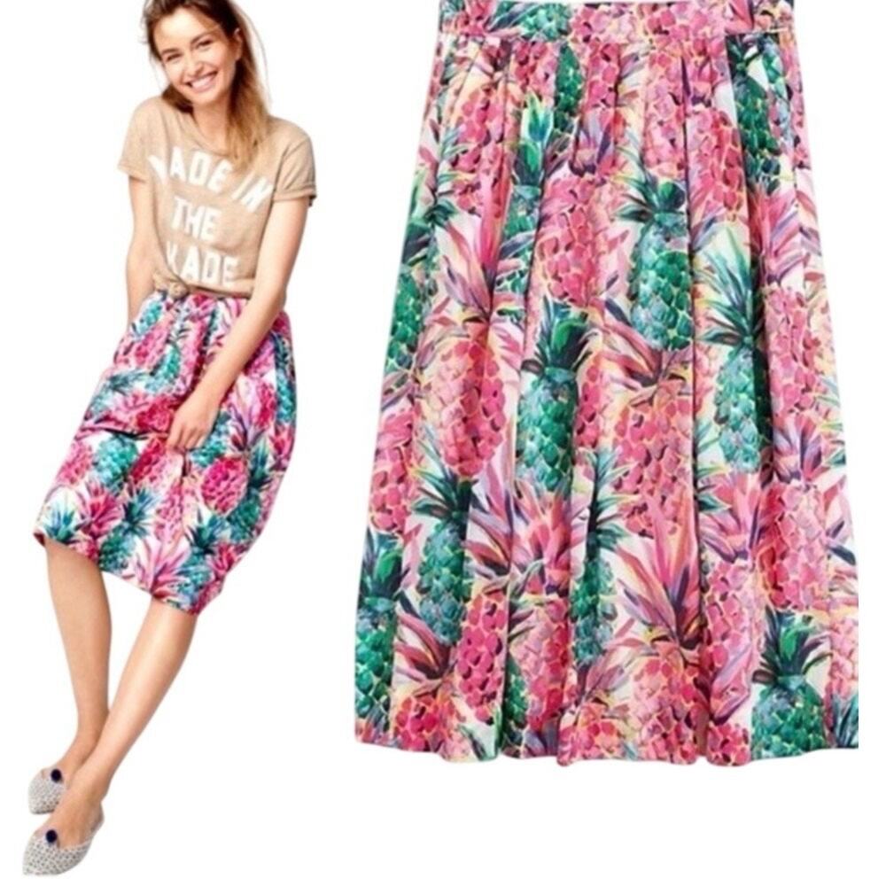 JCrew A-Line Ratti Painted Pineapple Cotton Skirt Size 0